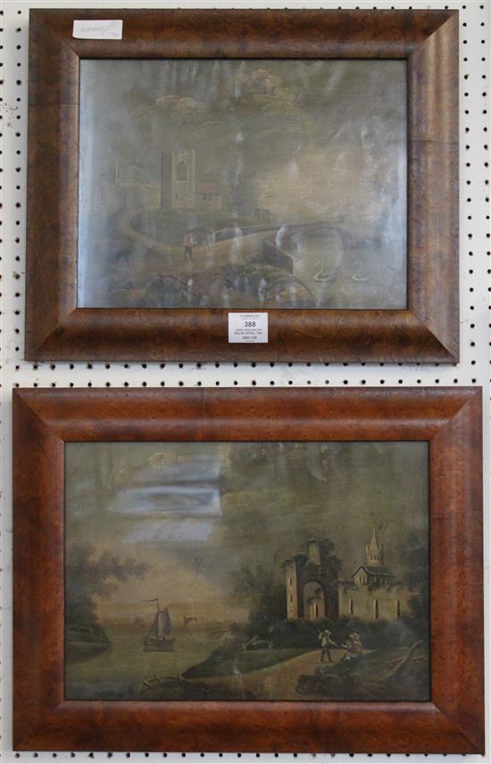 Early 19th century English School, pair oils on paper, Landscapes(-)